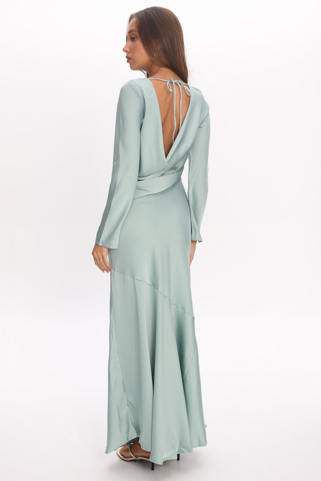 Cecilia Long Sleeve Drape Back Maxi Dress Sage by Selfie Leslie Australia