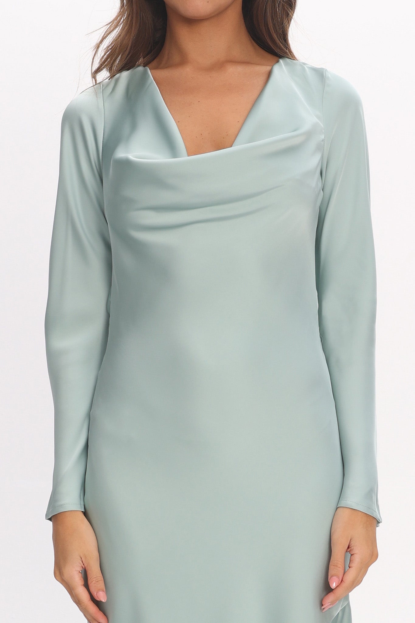 Cecilia Long Sleeve Drape Back Maxi Dress Sage by Selfie Leslie Australia