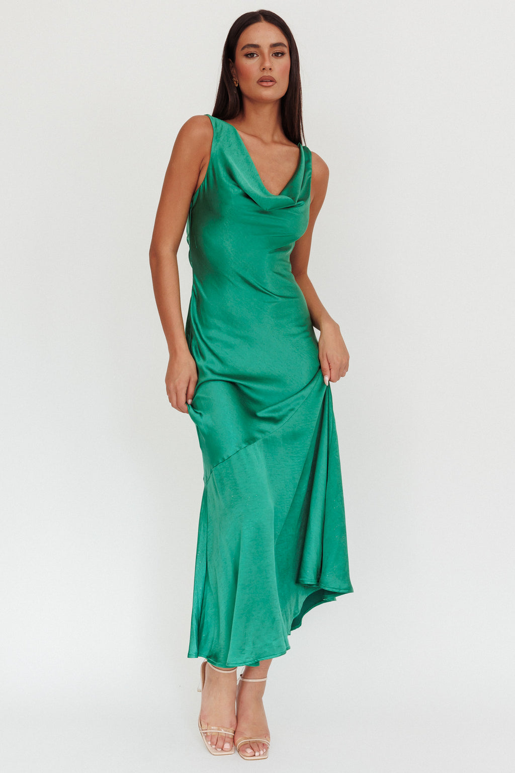 Cecilia Cowl Neck Drape Back Maxi Dress Emerald by Selfie Leslie Australia