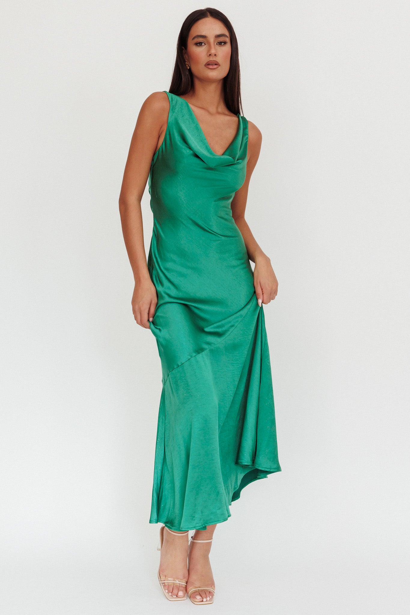 Cecilia Cowl Neck Drape Back Maxi Dress Emerald by Selfie Leslie Australia