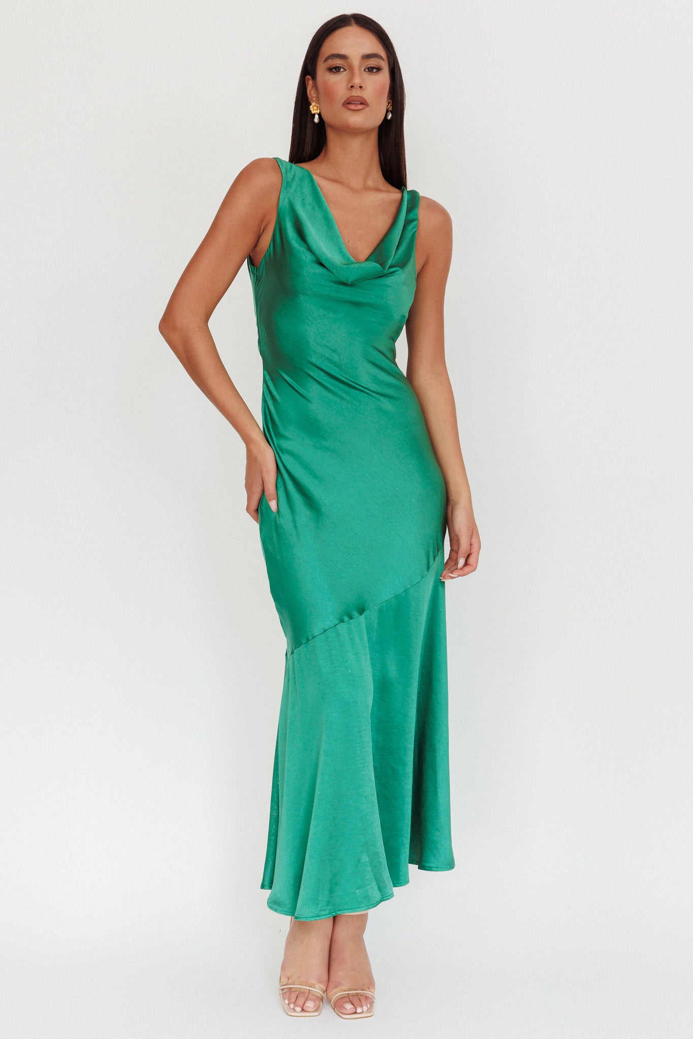 Cecilia Cowl Neck Drape Back Maxi Dress Emerald | Selfie Leslie Australia