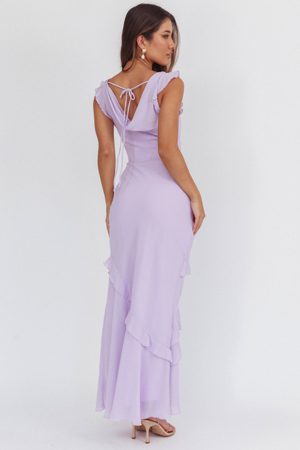 Sangria Cowl Neck Frill Maxi Dress Lilac by Selfie Leslie Australia