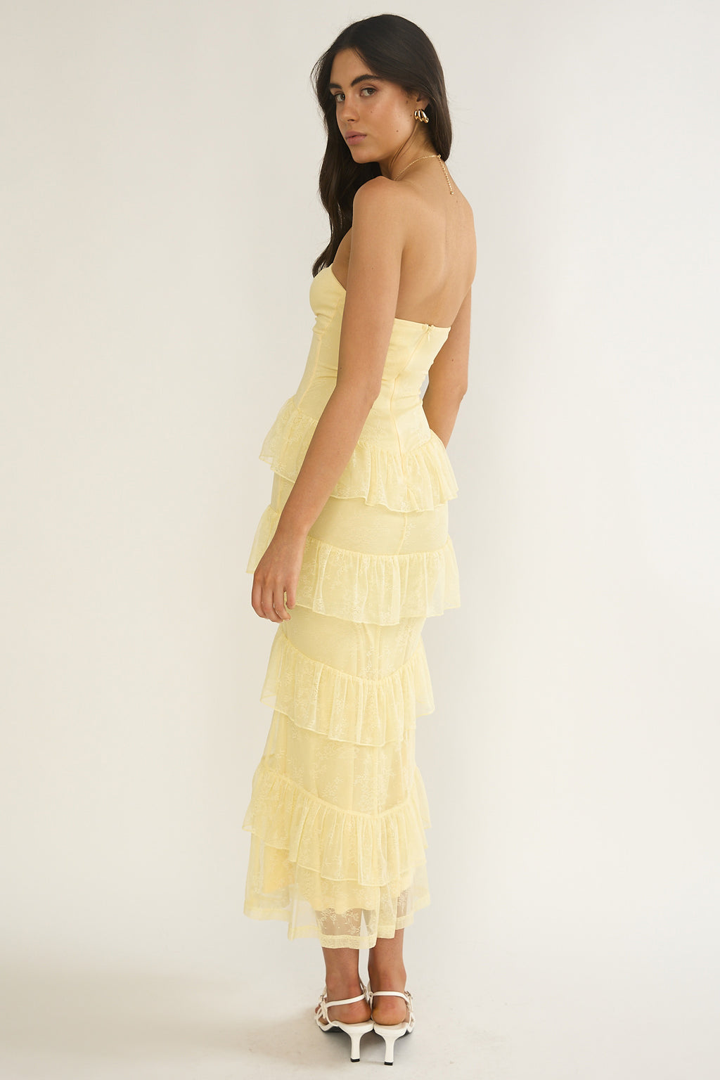 Dulce Dreams Sweetheart Neckline Lace Frill Maxi Dress Butter by Selfie Leslie Australia