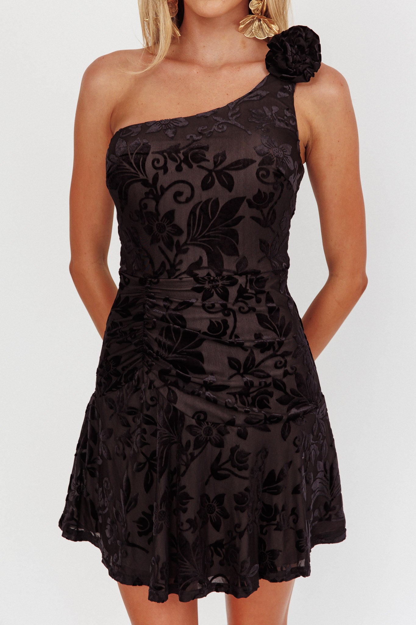 Midnight Aura One Shoulder Mini Dress Black by Selfie Leslie Australia