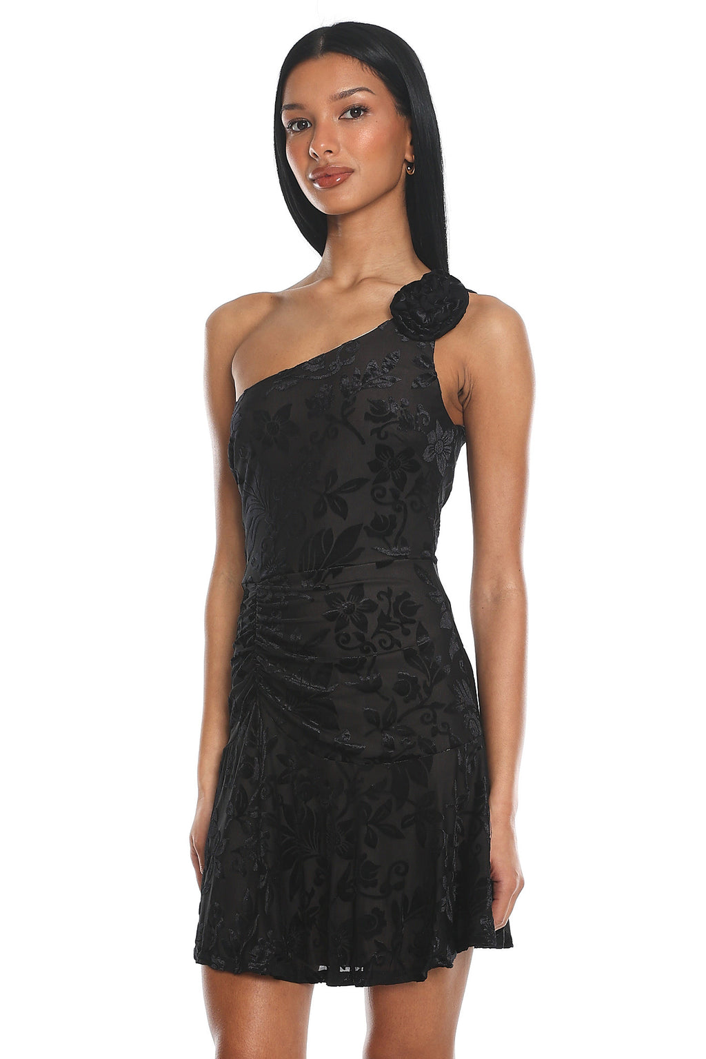 Midnight Aura One Shoulder Mini Dress Black by Selfie Leslie Australia