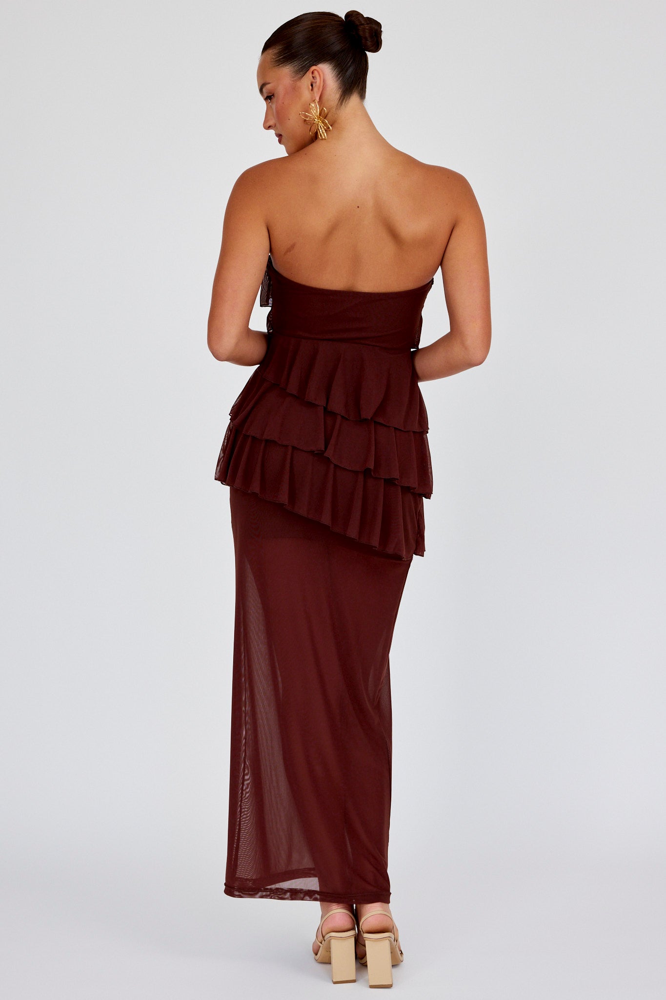 Crewe Strapless Ruffle Maxi Dress Chocolate by Selfie Leslie Australia