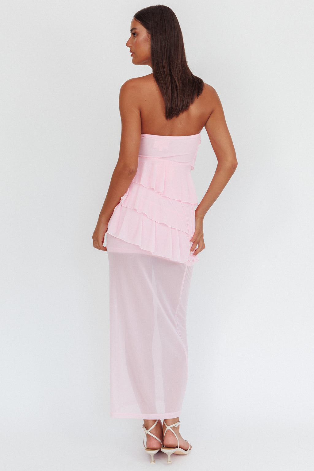 Crewe Strapless Ruffle Maxi Dress Pink by Selfie Leslie Australia