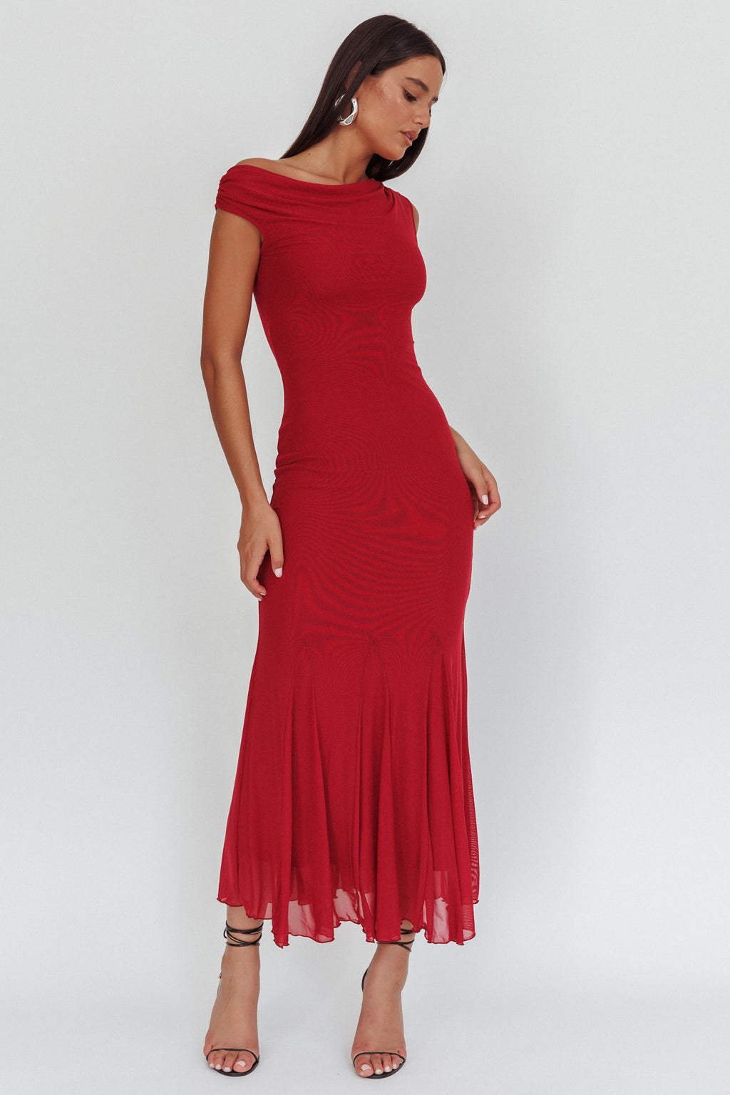 Diana Asymmetric Shoulder Godet Maxi Dress Wine by Selfie Leslie Australia
