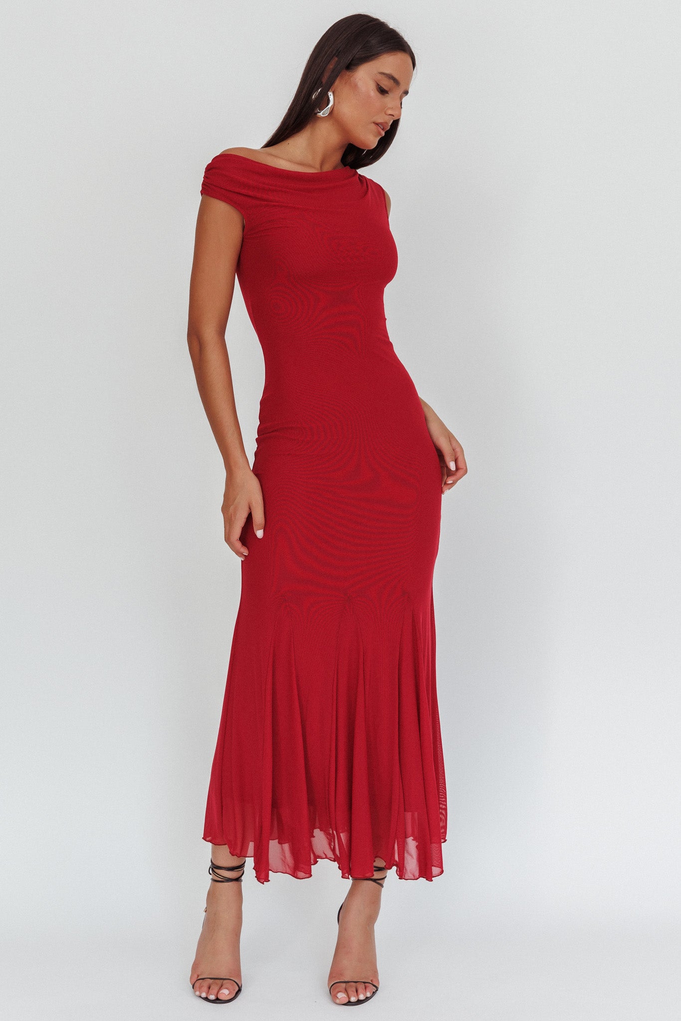 Diana Asymmetric Shoulder Godet Maxi Dress Wine by Selfie Leslie Australia
