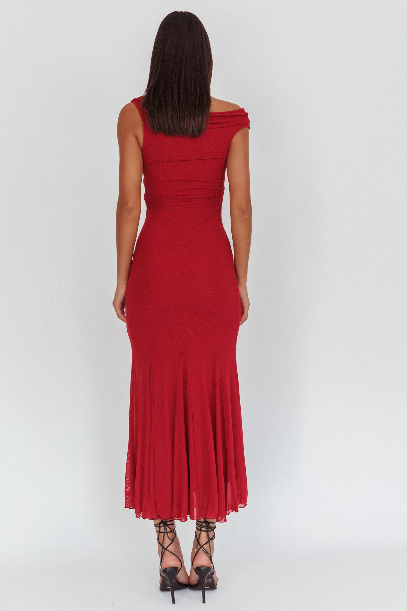 Diana Asymmetric Shoulder Godet Maxi Dress Wine by Selfie Leslie Australia