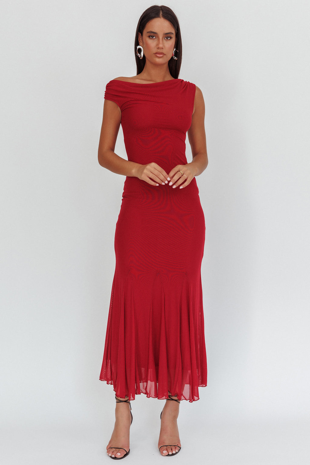 Diana Asymmetric Shoulder Godet Maxi Dress Wine by Selfie Leslie Australia