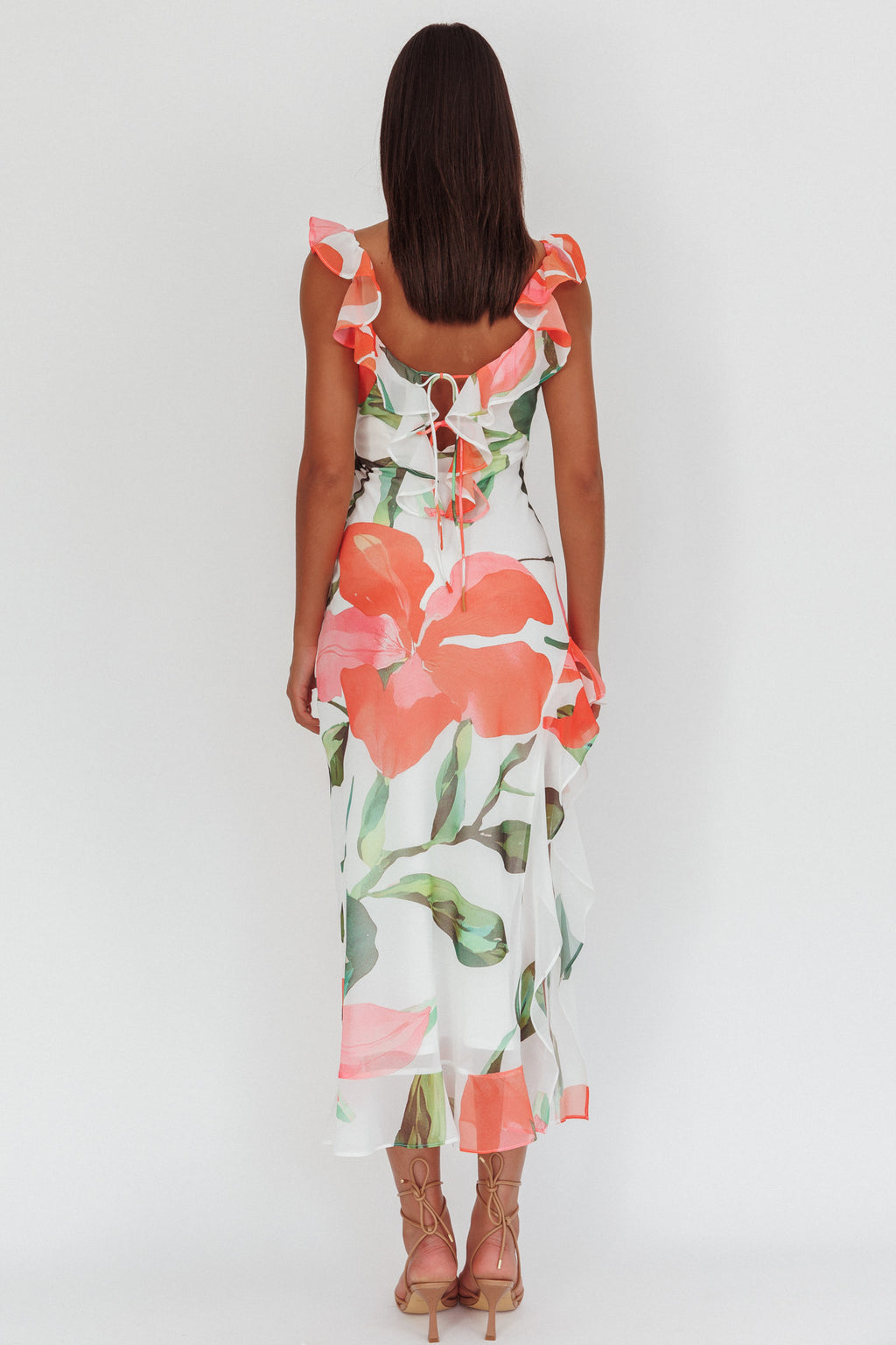 Loula Ruffle Strap Maxi Dress Floral Red by Selfie Leslie Australia