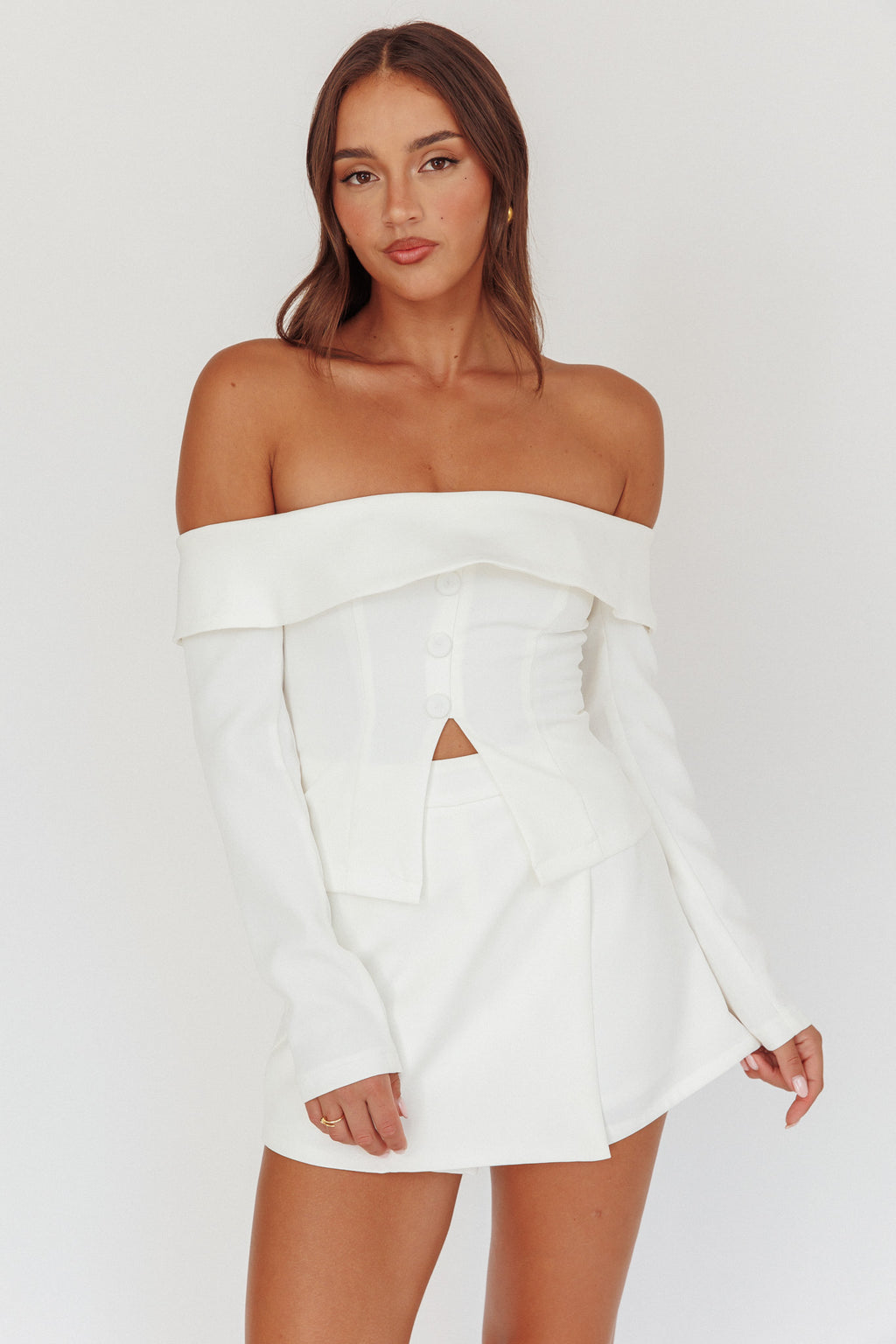 Adalis High Waist Wrap Front Shorts Off White by Selfie Leslie Australia