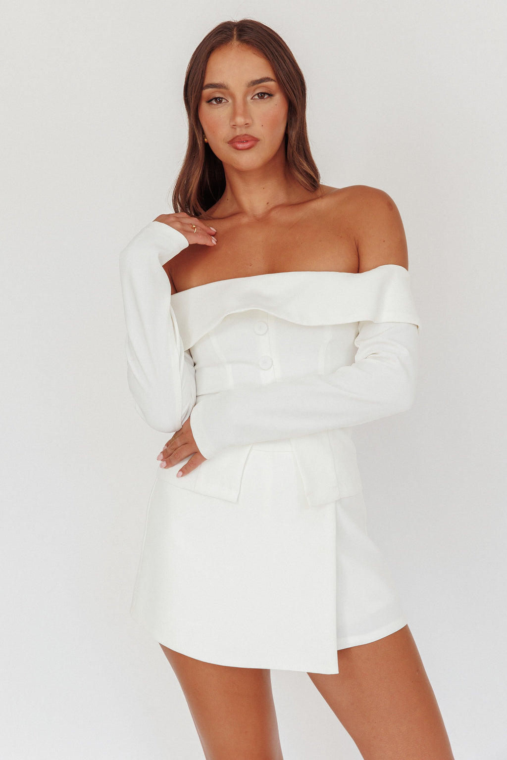 Adalis Off-Shoulder Long Sleeve Top Off White by Selfie Leslie Australia