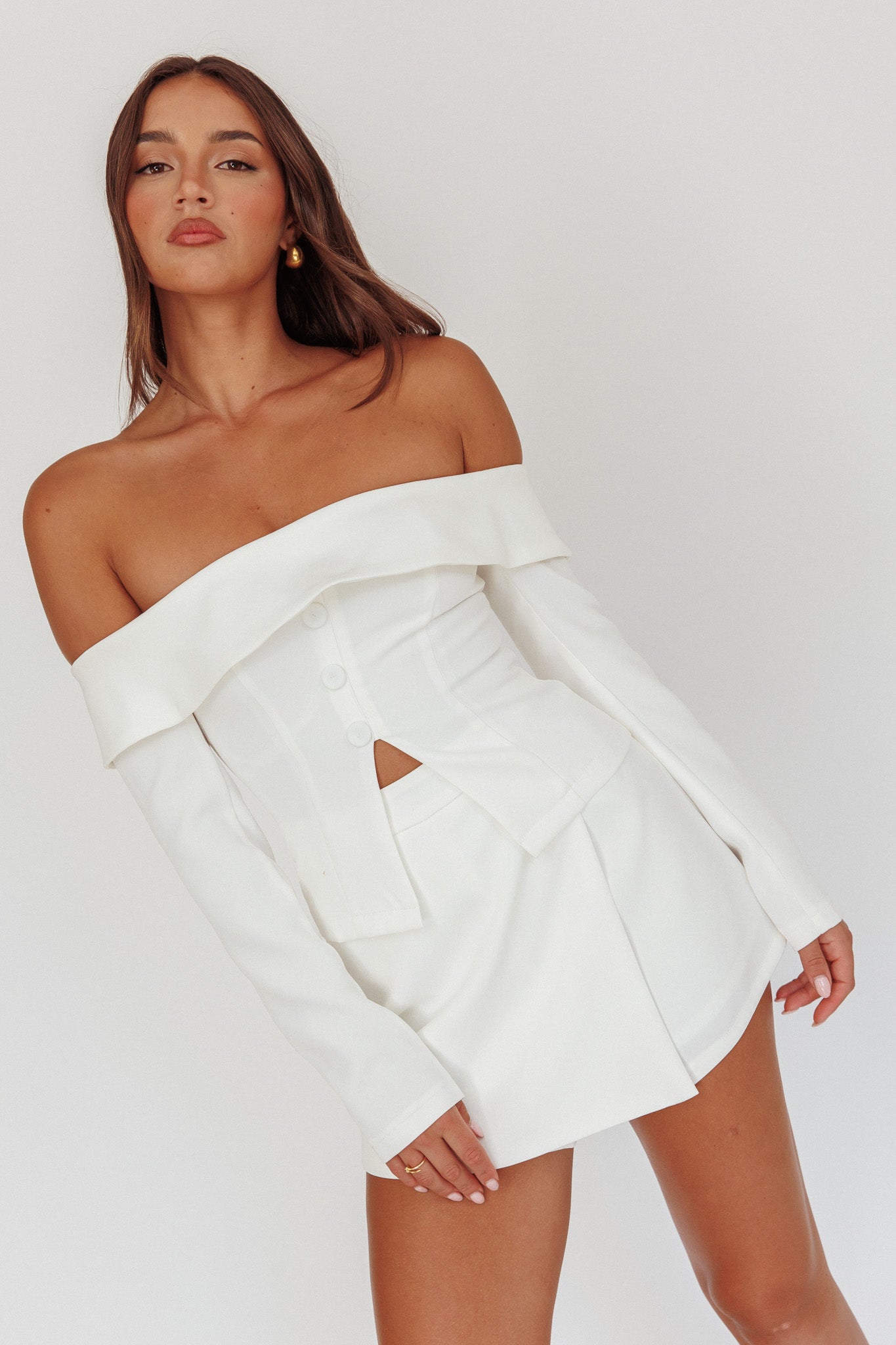 Adalis Off-Shoulder Long Sleeve Top Off White by Selfie Leslie Australia