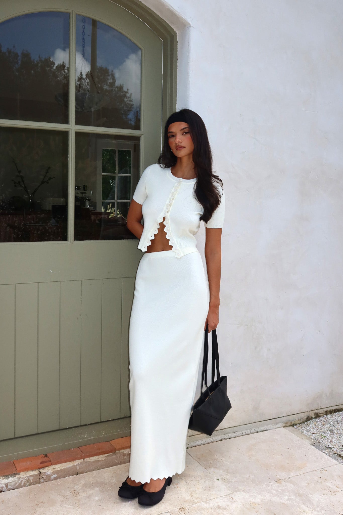 Don't Mind Scallop Edge Knit Skirt Cream by Selfie Leslie Australia