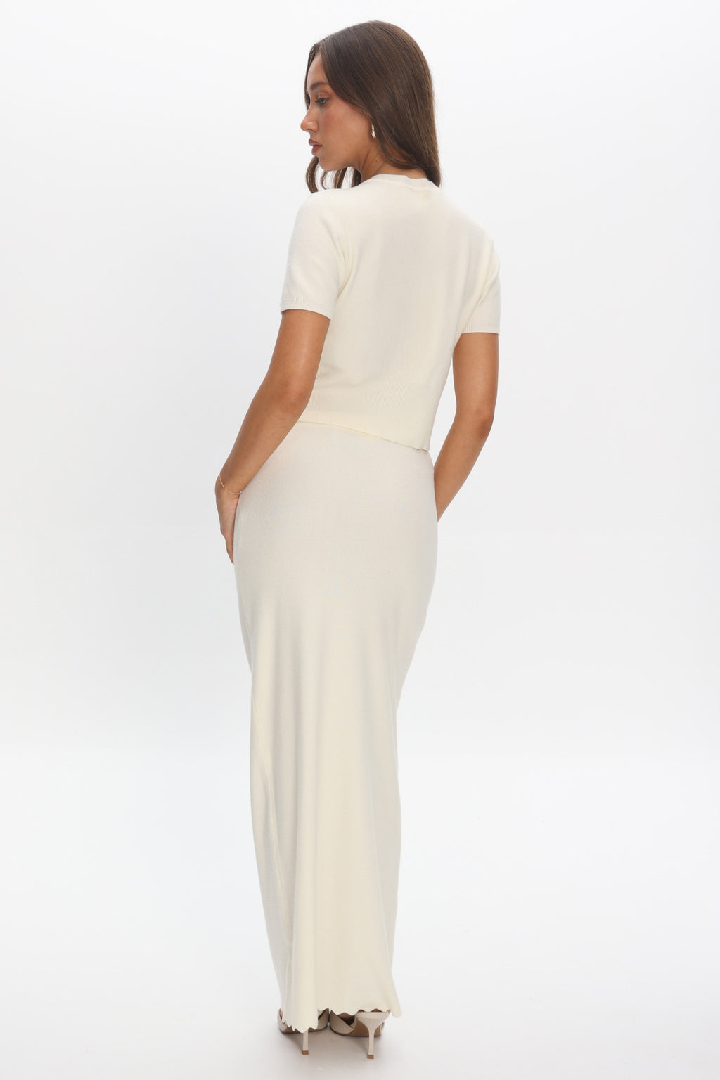 Don't Mind Scallop Edge Knit Skirt Cream by Selfie Leslie Australia