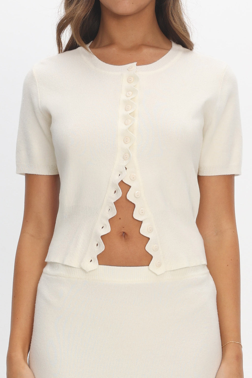 Don't Mind Scallop Edge Knit Top Cream by Selfie Leslie Australia