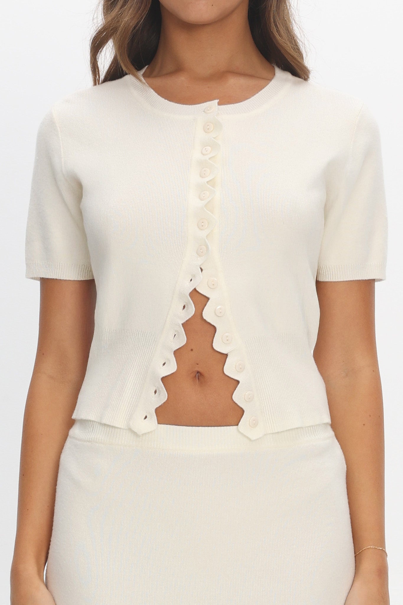 Don't Mind Scallop Edge Knit Top Cream by Selfie Leslie Australia