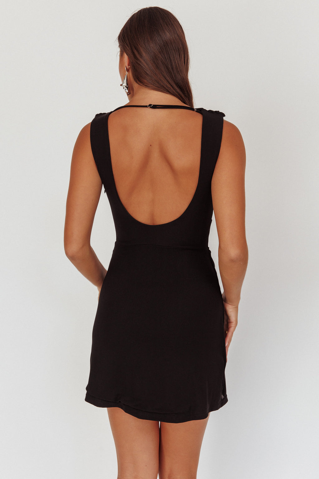 Saved Draped Neck Mini Dress Black by Selfie Leslie Australia