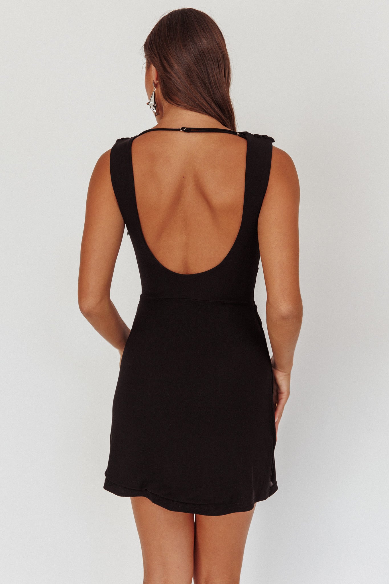 Saved Draped Neck Mini Dress Black by Selfie Leslie Australia
