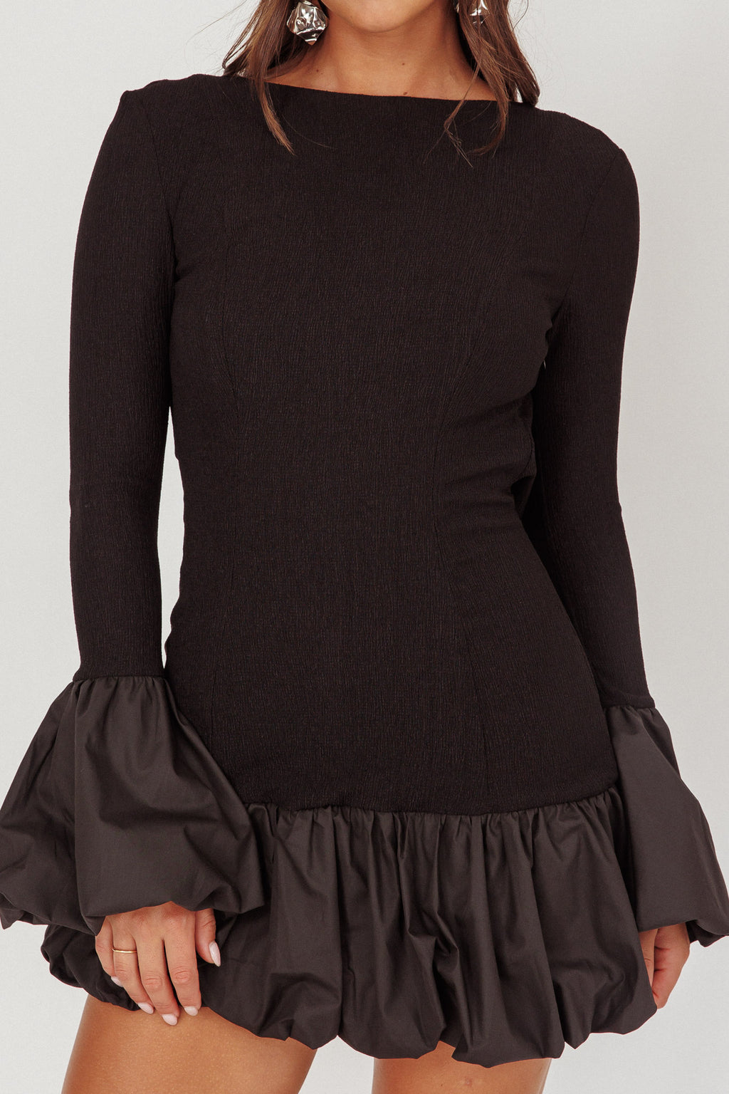 Promise Bubble Hem Open Back Mini Dress Black by Selfie Leslie Australia