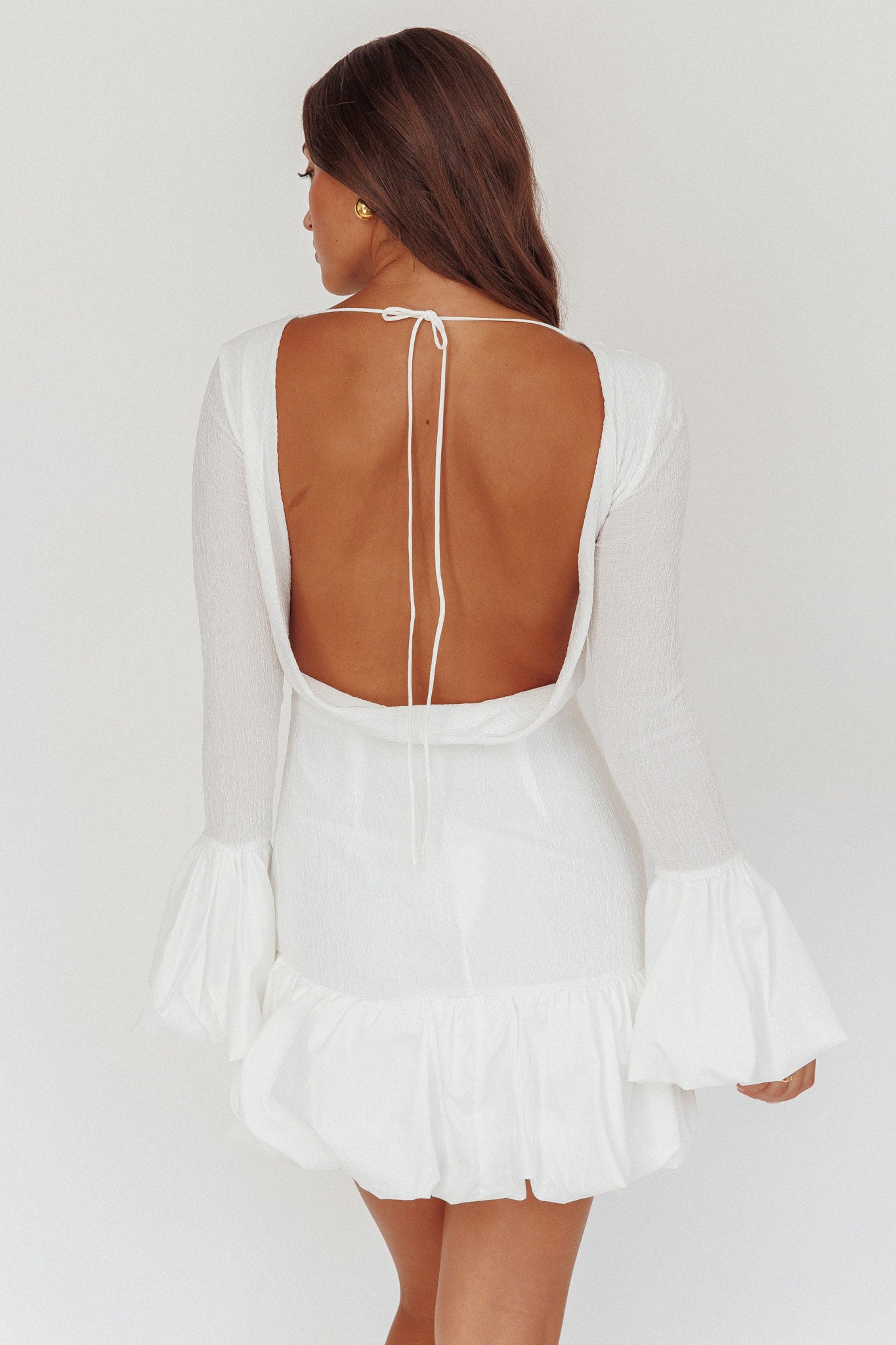 Promise Bubble Hem Open Back Mini Dress White by Selfie Leslie Australia