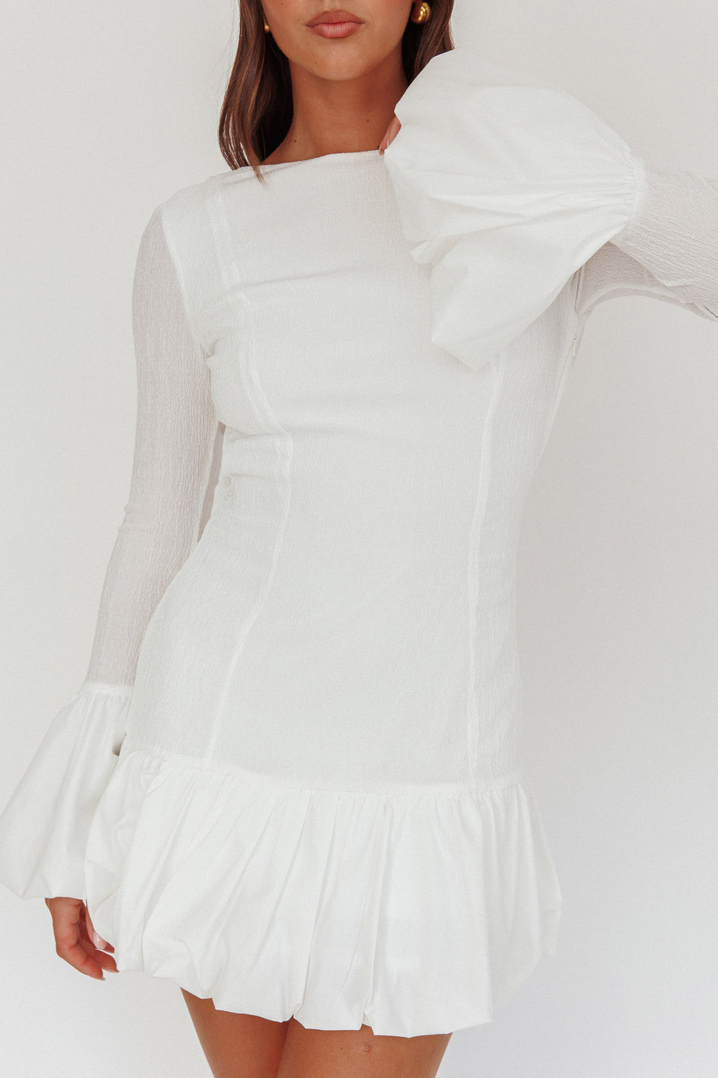 Promise Bubble Hem Open Back Mini Dress White by Selfie Leslie Australia