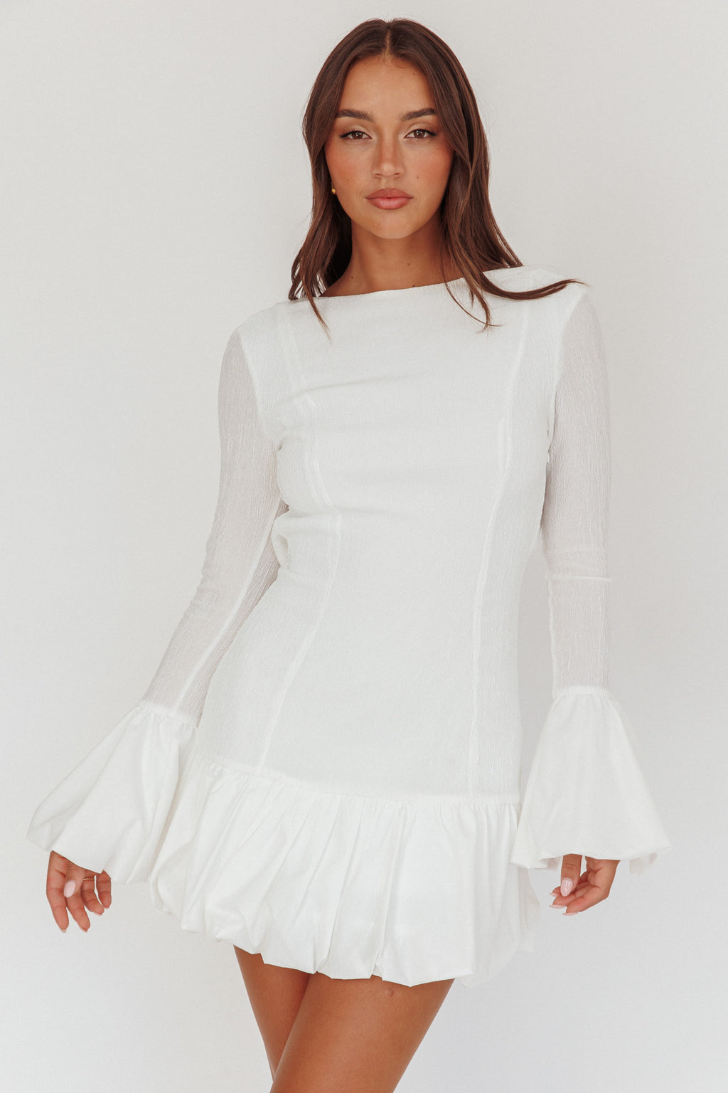 Promise Bubble Hem Open Back Mini Dress White by Selfie Leslie Australia