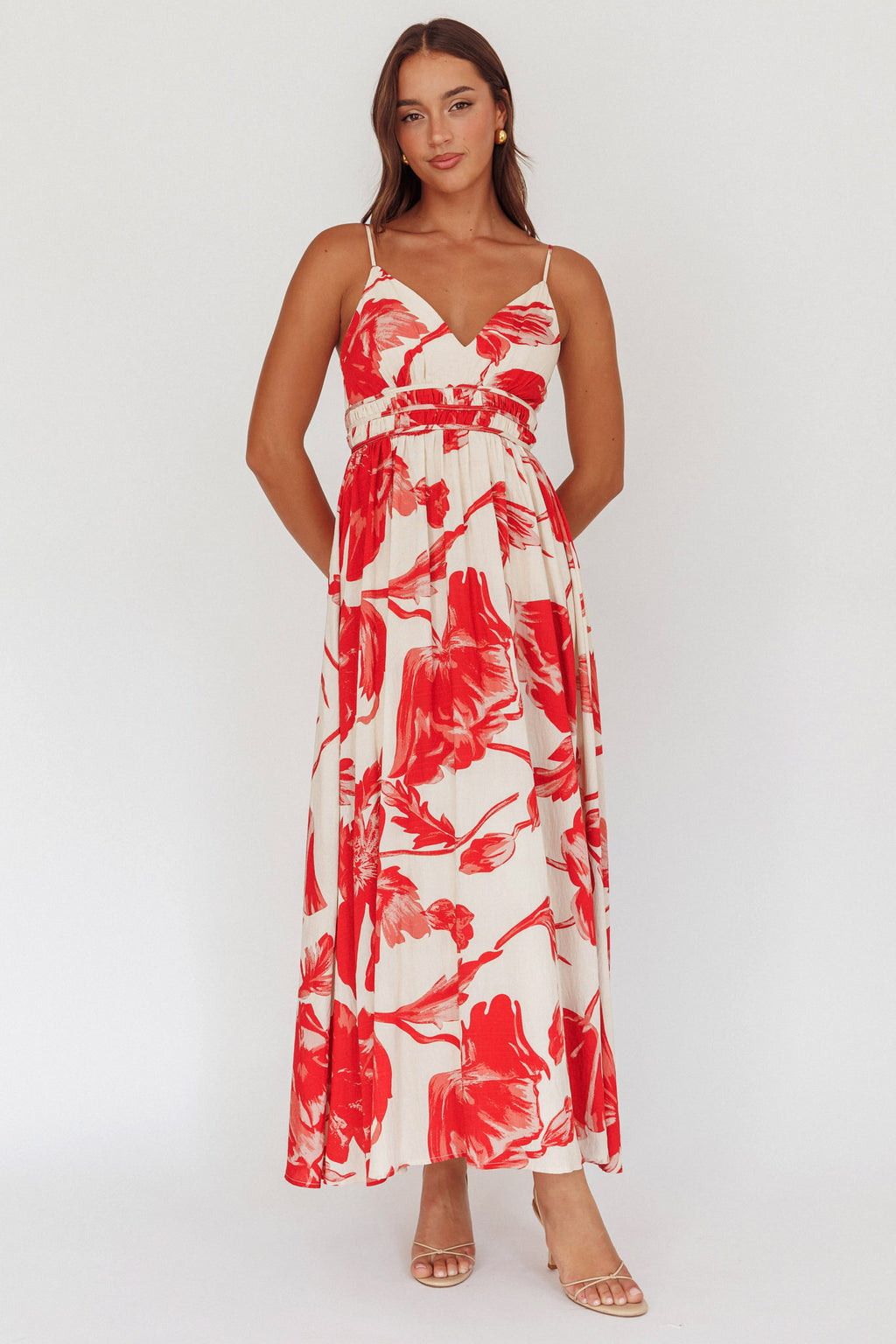 Sunny Afternoon Gathered Waist Maxi Dress Floral Pink by Selfie Leslie Australia