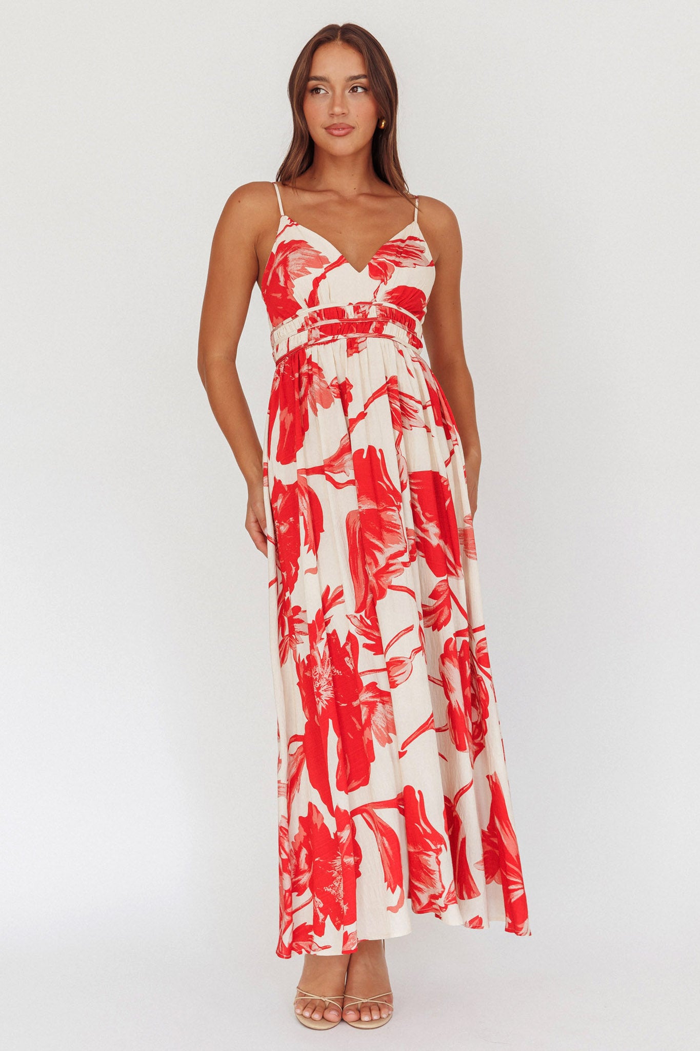 Sunny Afternoon Gathered Waist Maxi Dress Floral Pink by Selfie Leslie Australia