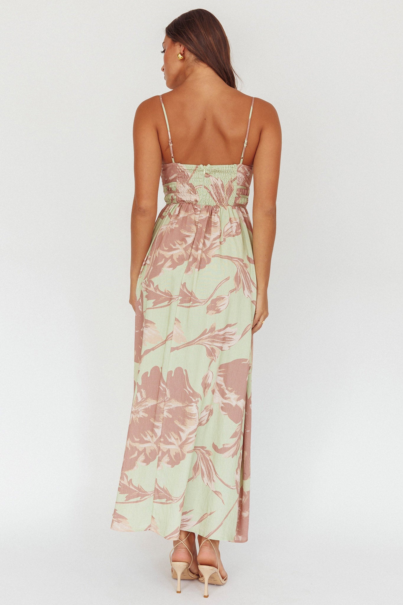 Sunny Afternoon Gathered Waist Maxi Dress Floral Sage by Selfie Leslie Australia