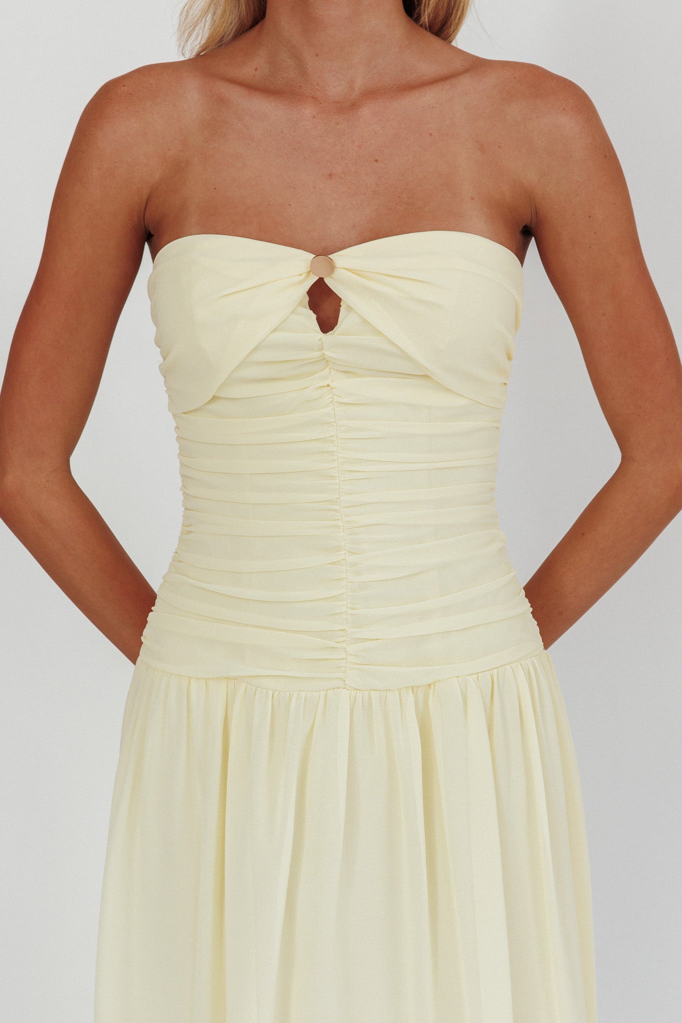 High Streets Strapless Maxi Dress Butter by Selfie Leslie Australia