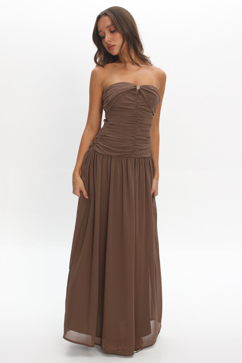 High Streets Strapless Maxi Dress Mocha by Selfie Leslie Australia