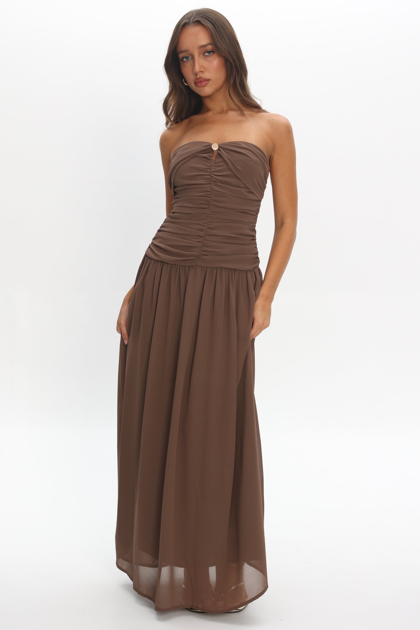 High Streets Strapless Maxi Dress Mocha by Selfie Leslie Australia