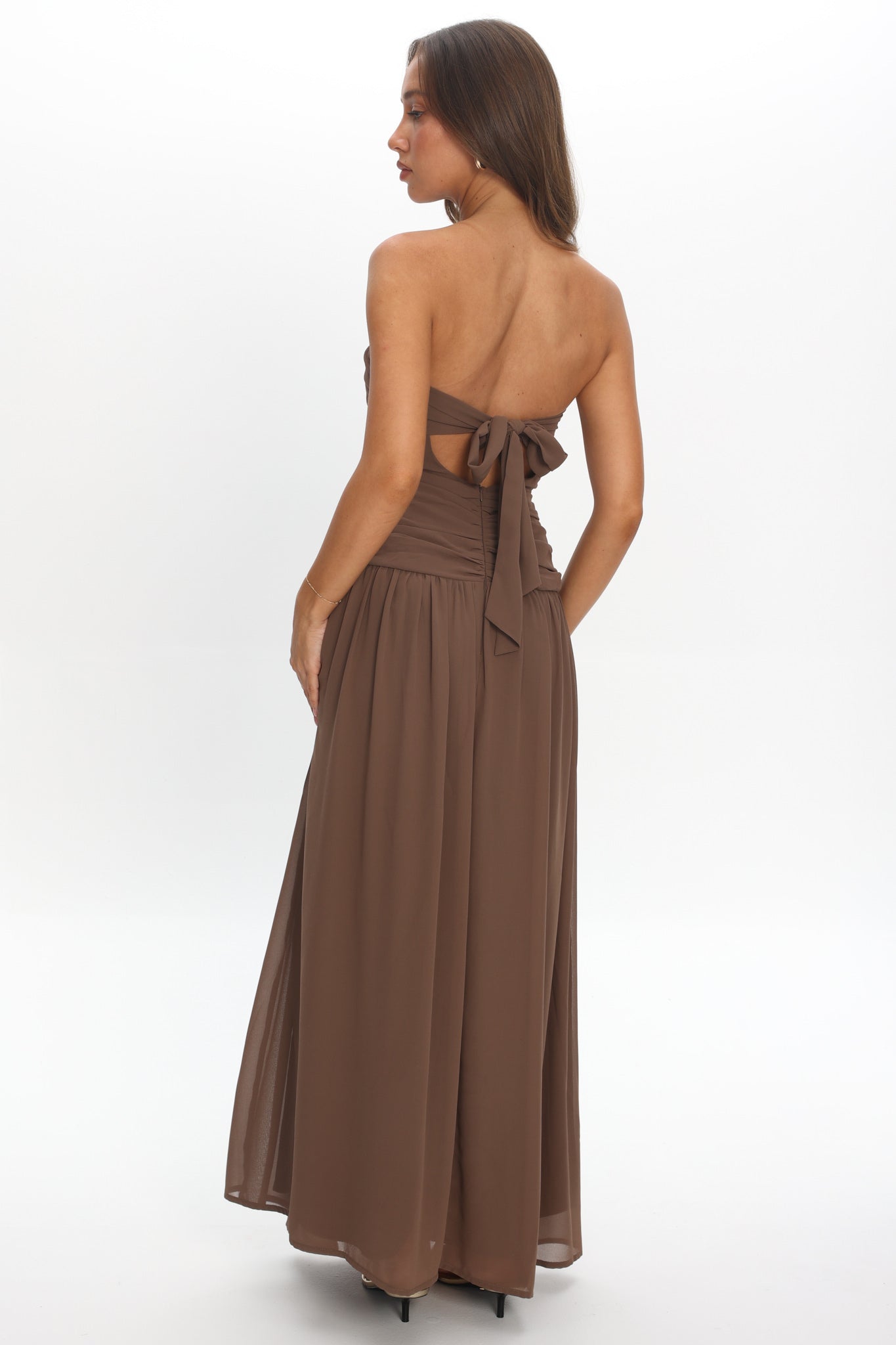 High Streets Strapless Maxi Dress Mocha by Selfie Leslie Australia