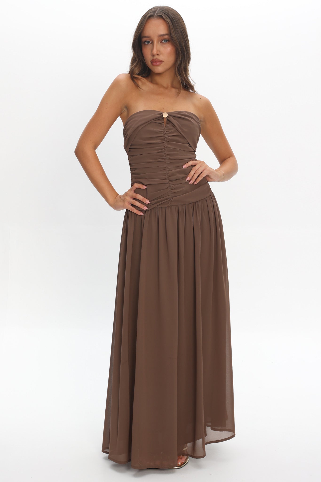 High Streets Strapless Maxi Dress Mocha by Selfie Leslie Australia