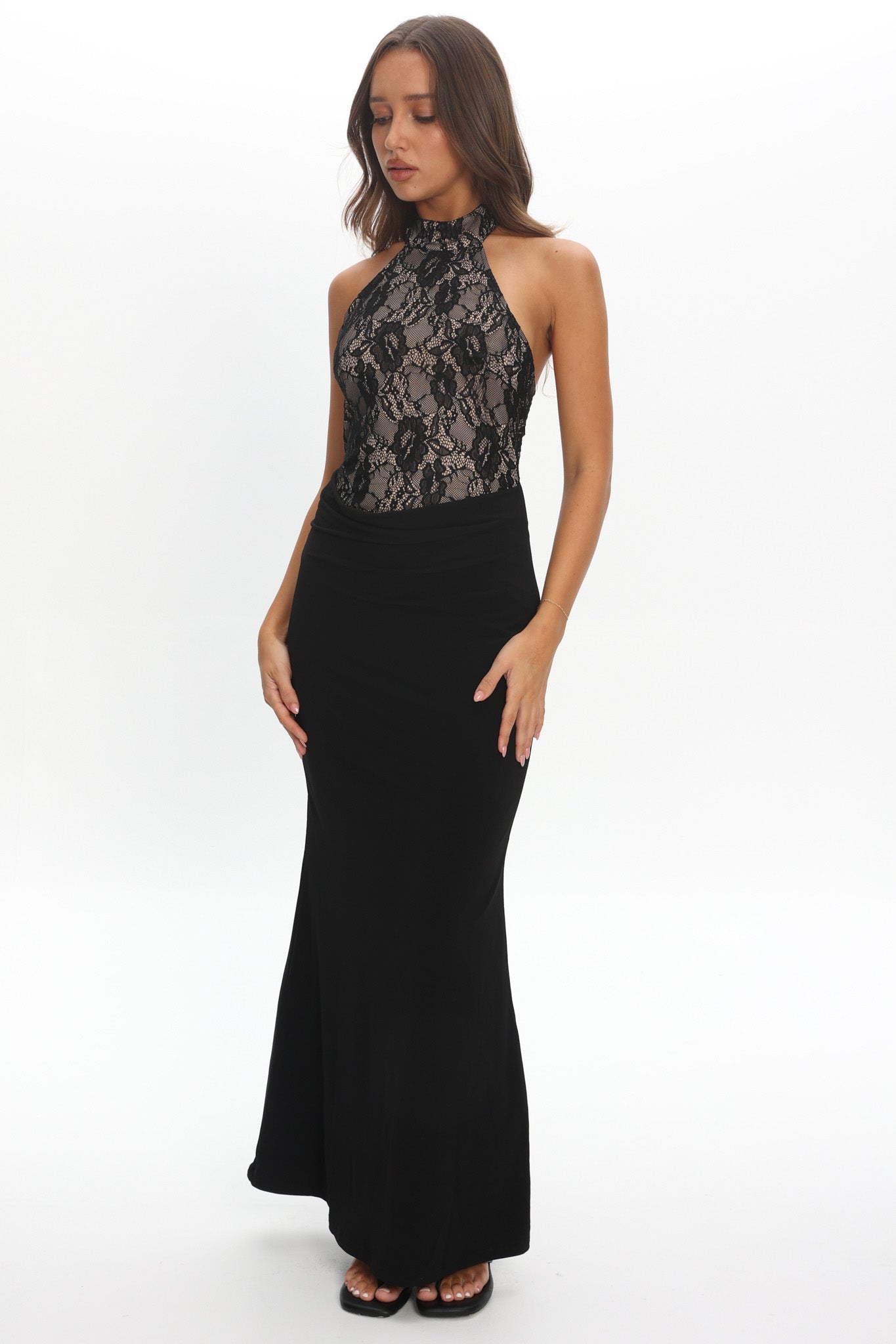 Lovelight Lace Bodice Halter Maxi Dress Black by Selfie Leslie Australia