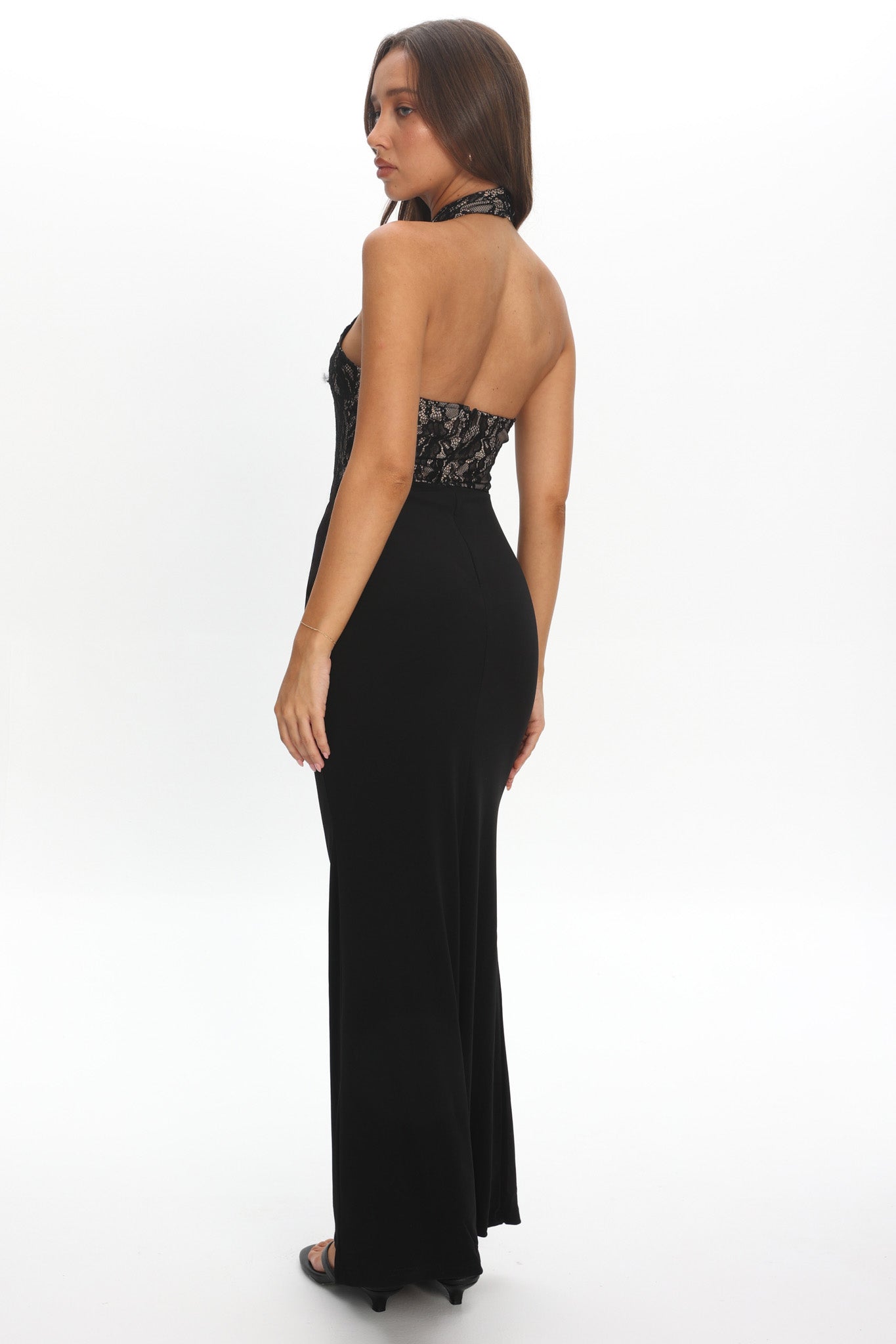 Lovelight Lace Bodice Halter Maxi Dress Black by Selfie Leslie Australia