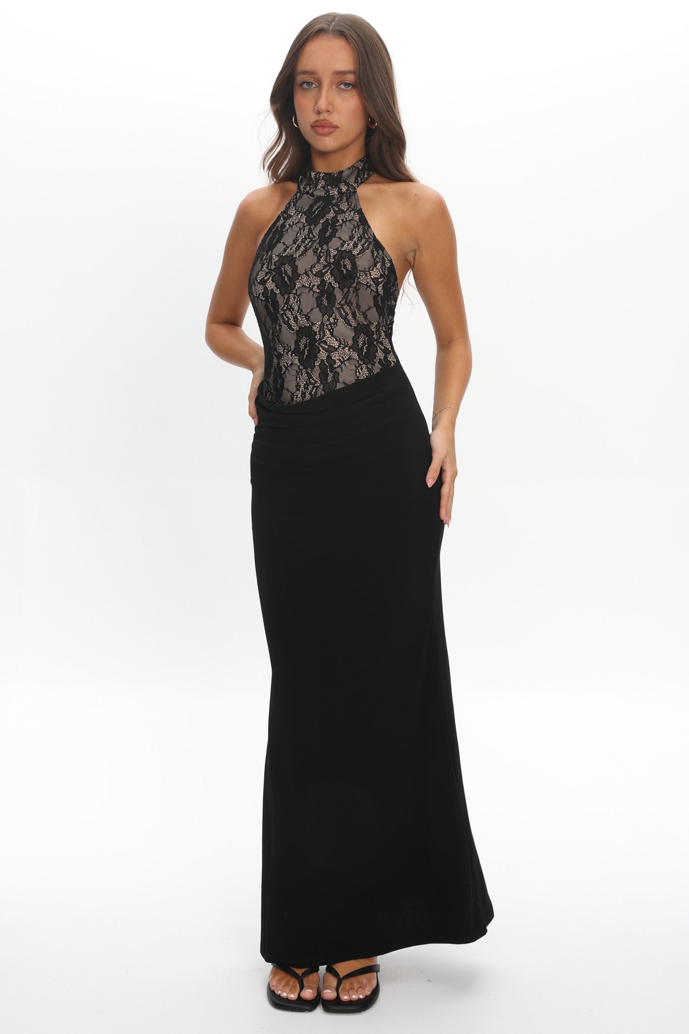 Lovelight Lace Bodice Halter Maxi Dress Black by Selfie Leslie Australia