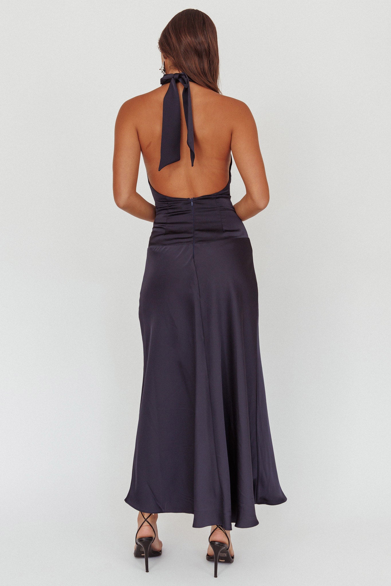 Elcie Drop Waist Halter Maxi Dress Navy by Selfie Leslie Australia