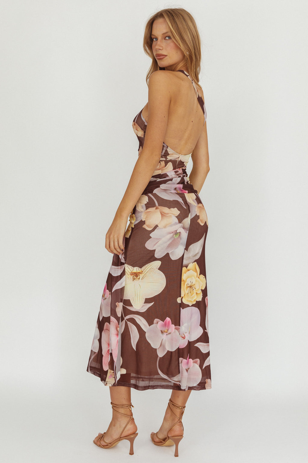 Kimbra Waist Sash Maxi Dress Floral Brown by Selfie Leslie Australia