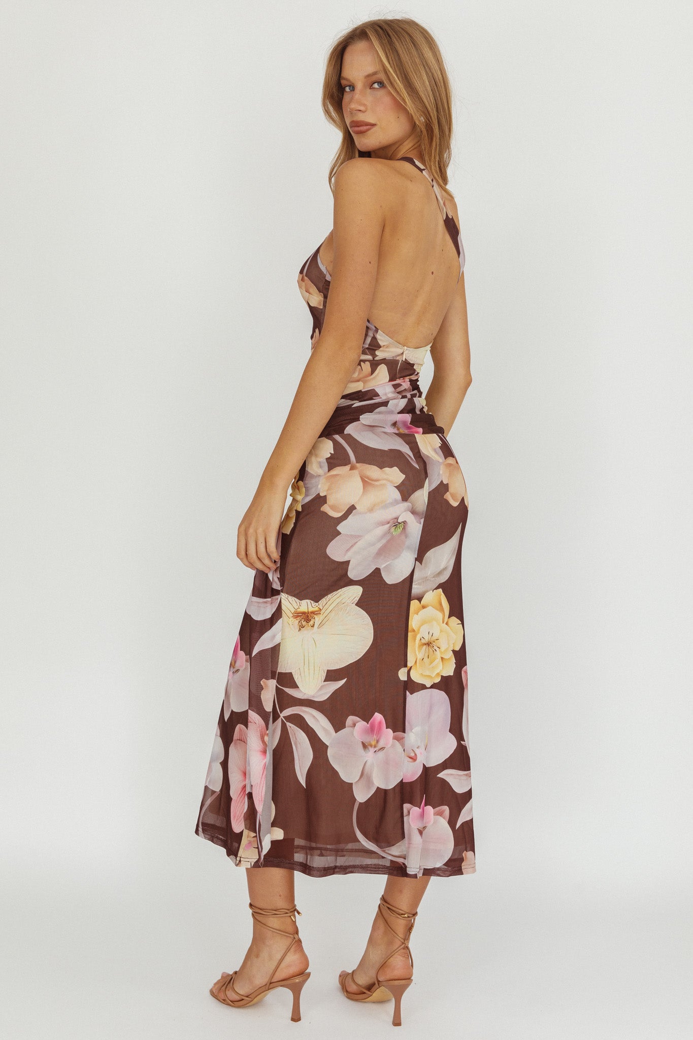Kimbra Waist Sash Maxi Dress Floral Brown by Selfie Leslie Australia