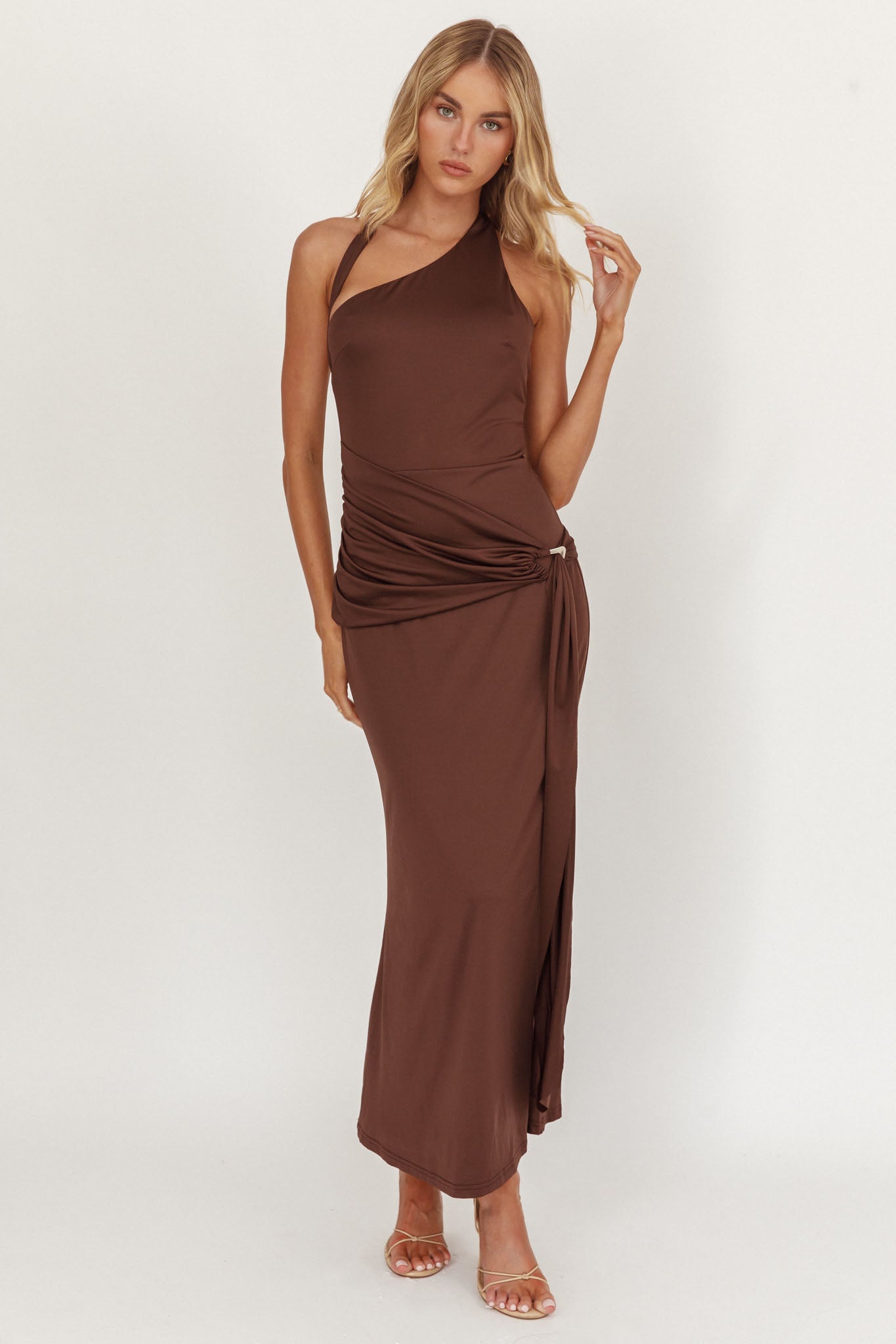 Kimbra Waist Sash Midi Dress Chocolate by Selfie Leslie Australia