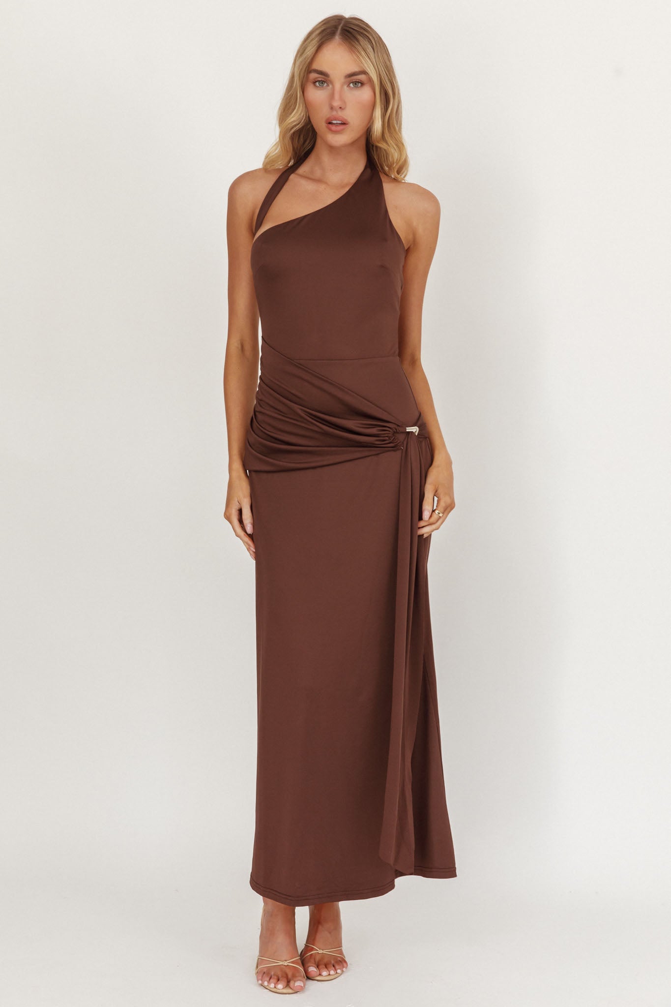 Kimbra Waist Sash Midi Dress Chocolate by Selfie Leslie Australia