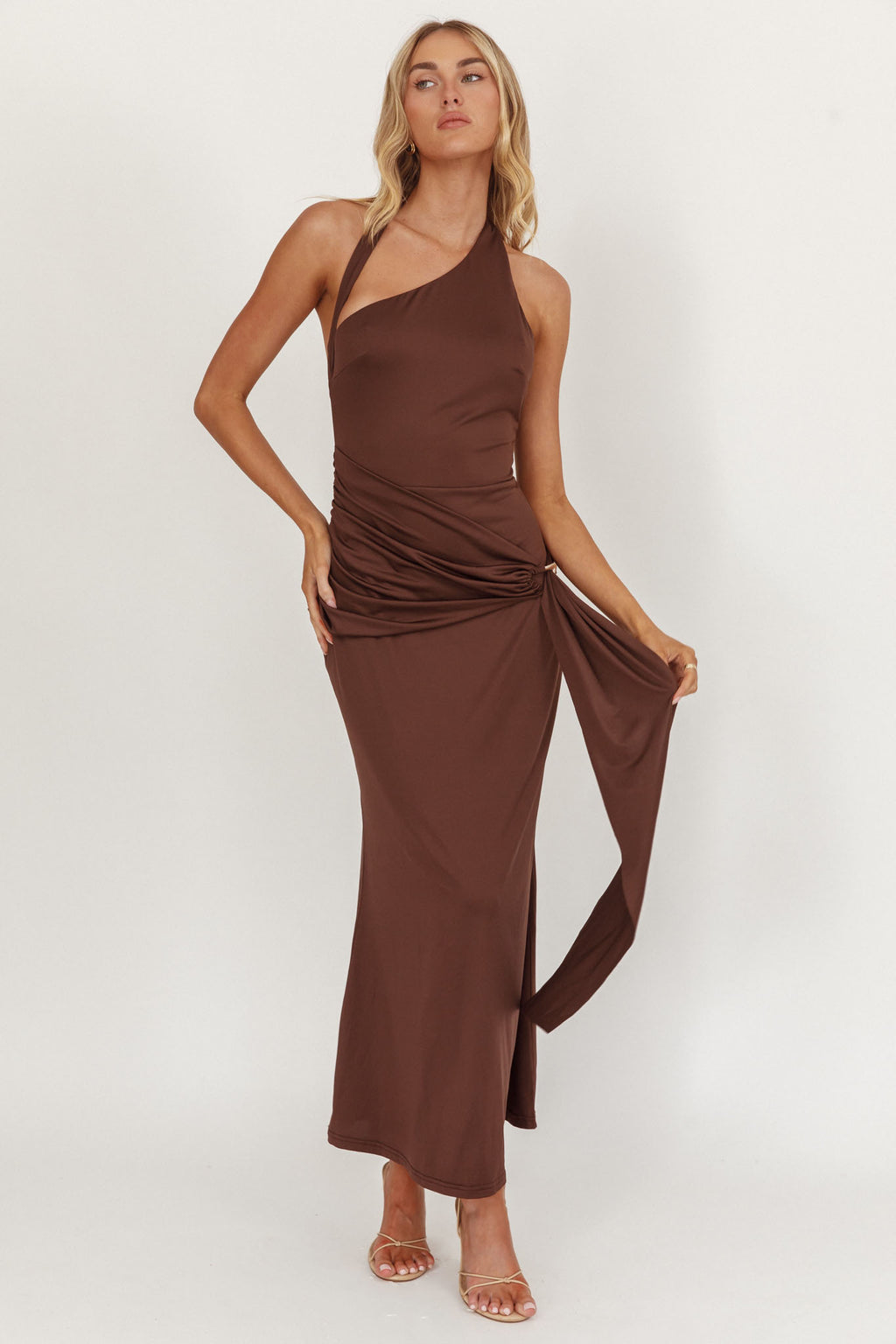 Kimbra Waist Sash Midi Dress Chocolate by Selfie Leslie Australia