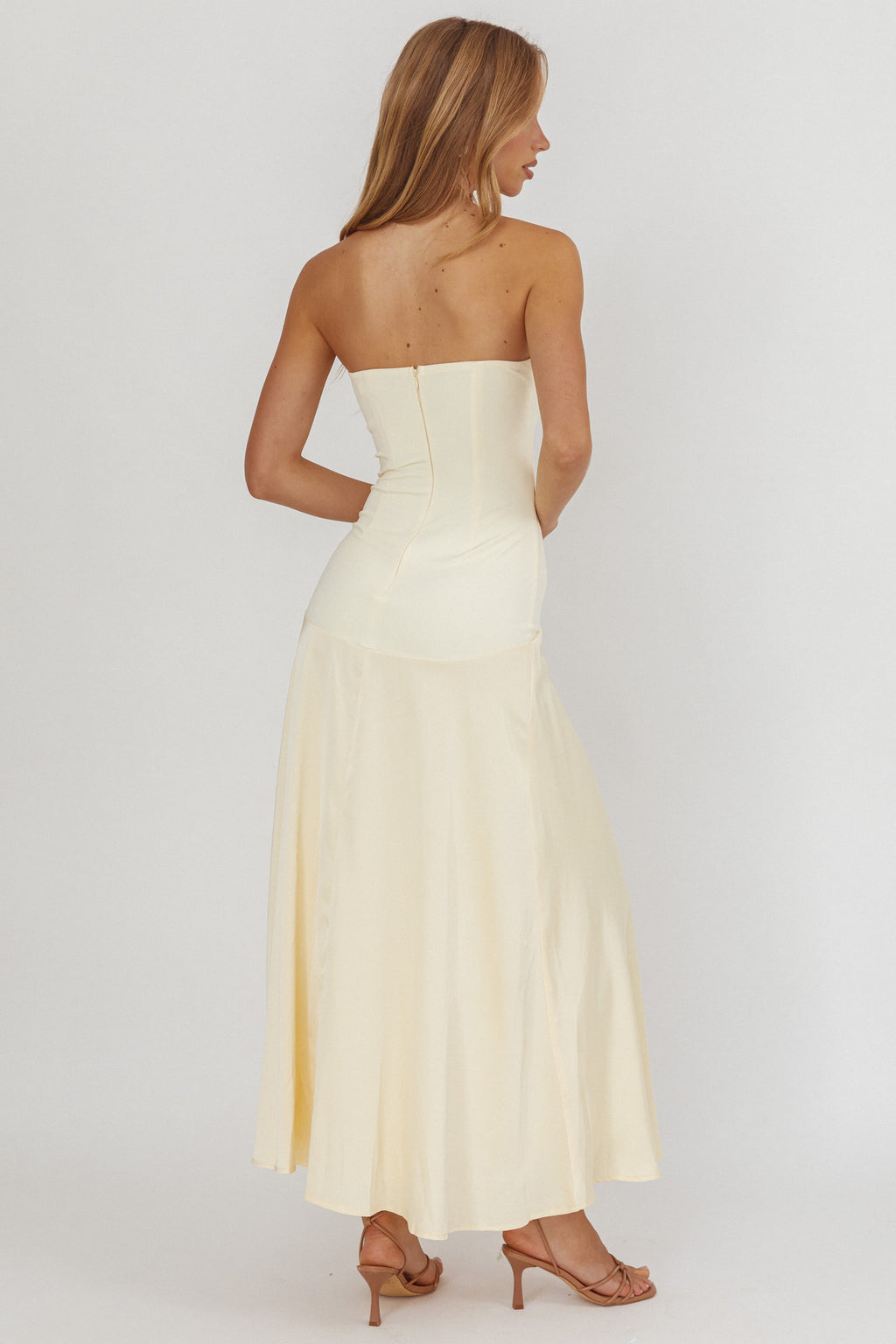 Star Avenue Strapless Drop Waist Maxi Dress Butter by Selfie Leslie Australia