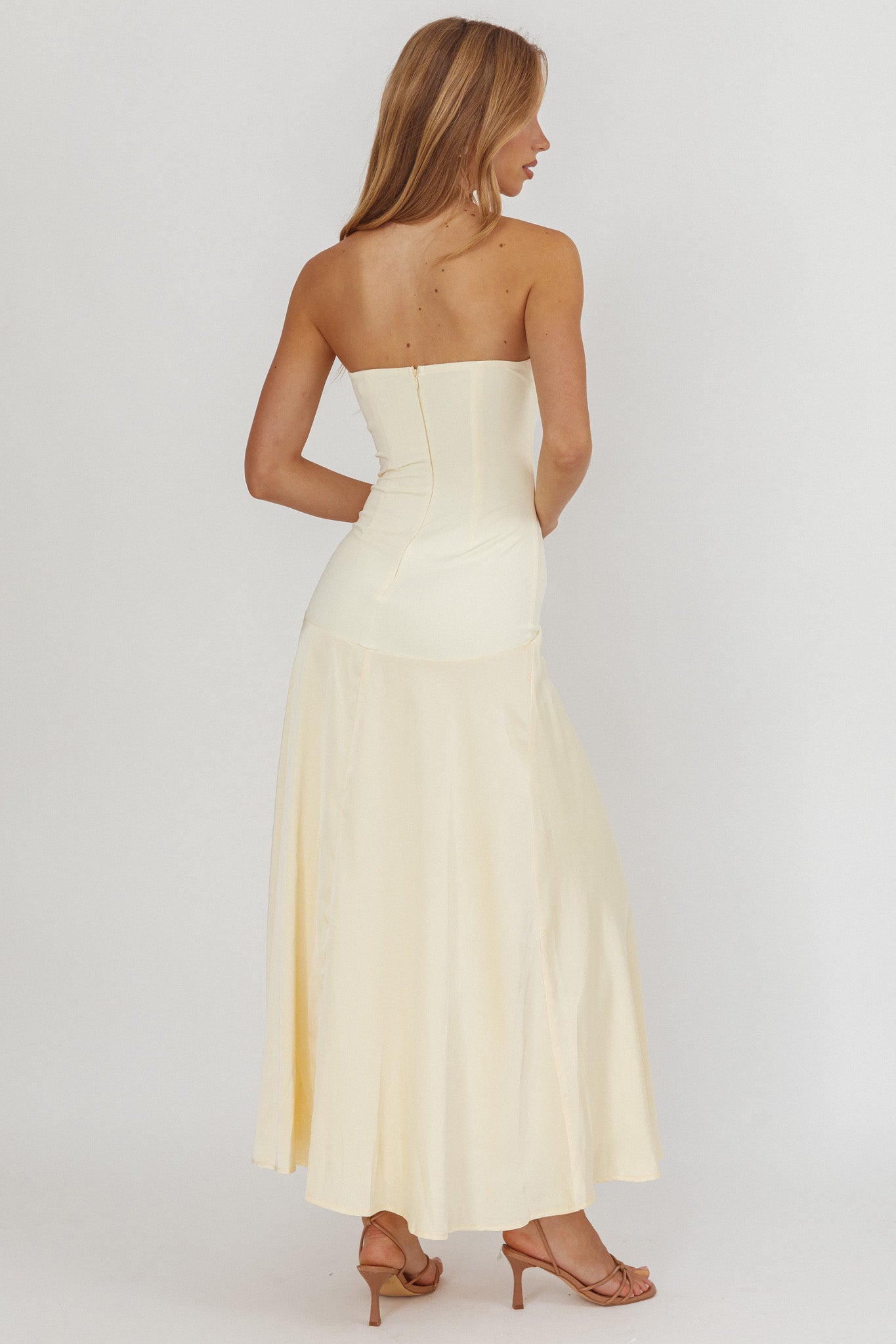 Star Avenue Strapless Drop Waist Maxi Dress Butter by Selfie Leslie Australia