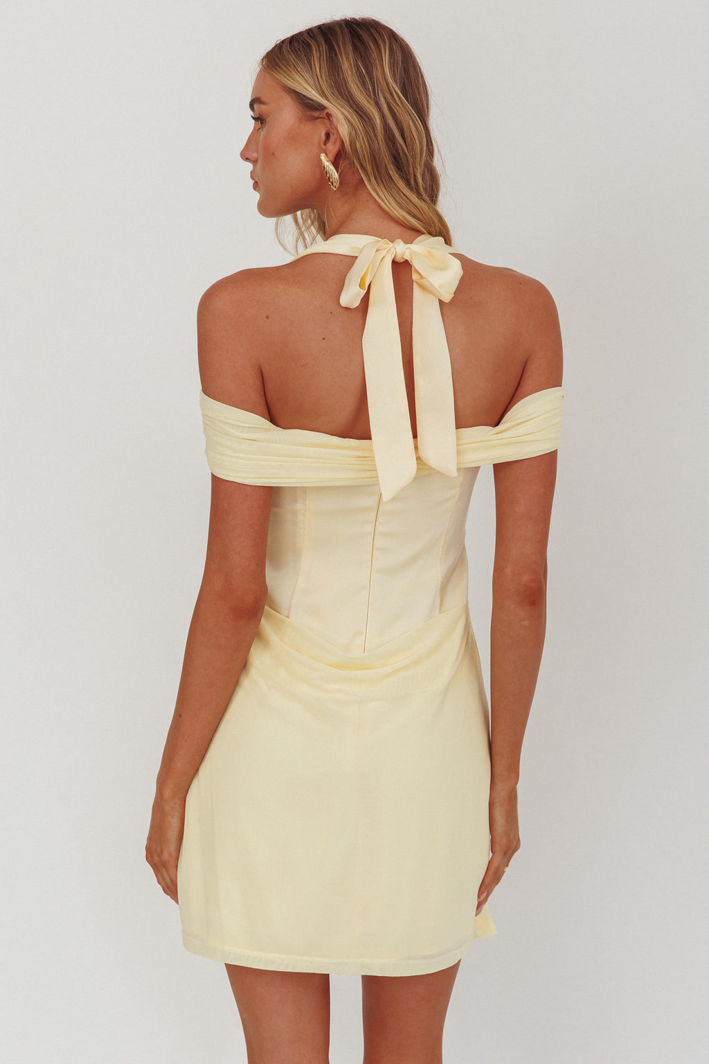 Matias Off-Shoulder Sleeve Halter Mini Dress Butter by Selfie Leslie Australia
