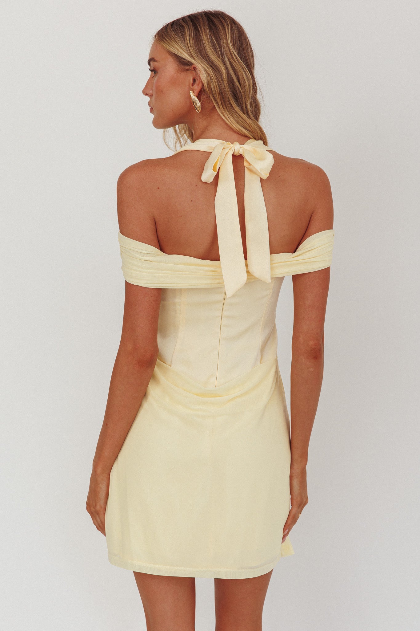 Matias Off-Shoulder Sleeve Halter Mini Dress Butter by Selfie Leslie Australia
